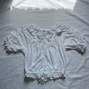 Free People white cotton puff sleeve adjustable top